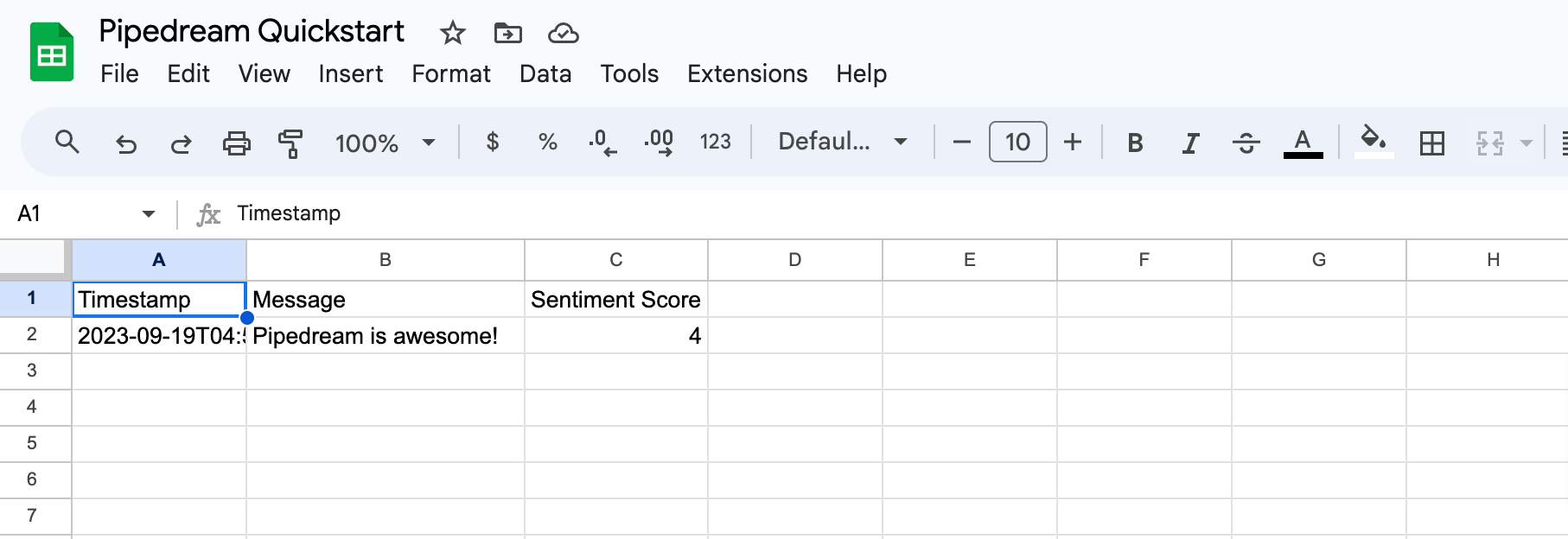 Data inserted into sheets