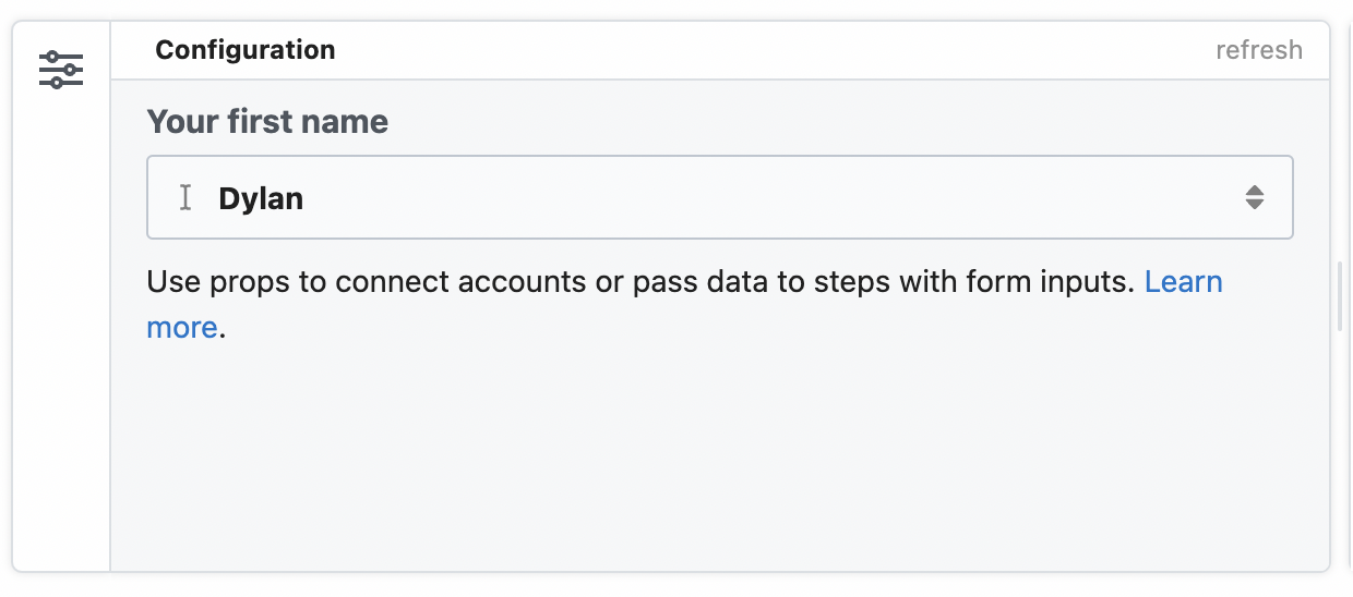 Workflow builder displaying the input visually as a text input field